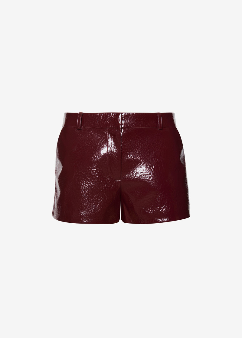 Kate Crackled Faux Leather Mini Shorts - Burgundy 12