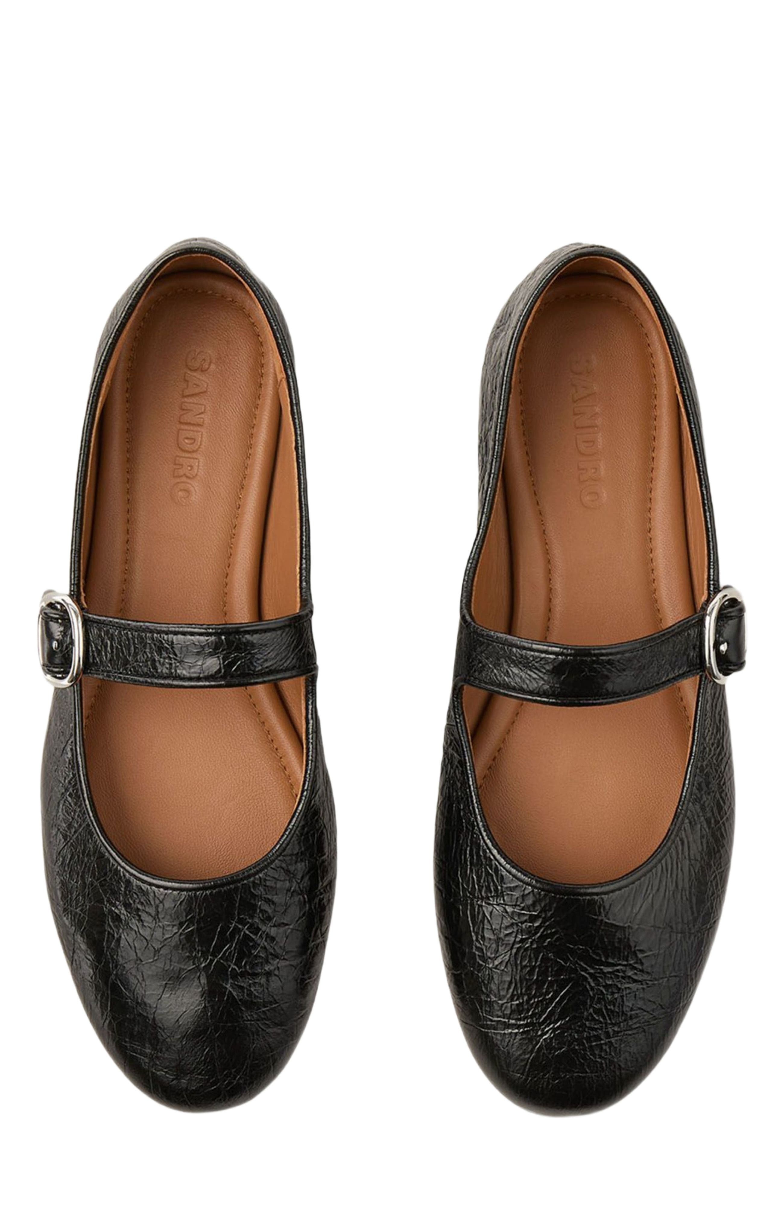 SANDRO Shiny leather ballet flats in Black at Nordstrom - 3