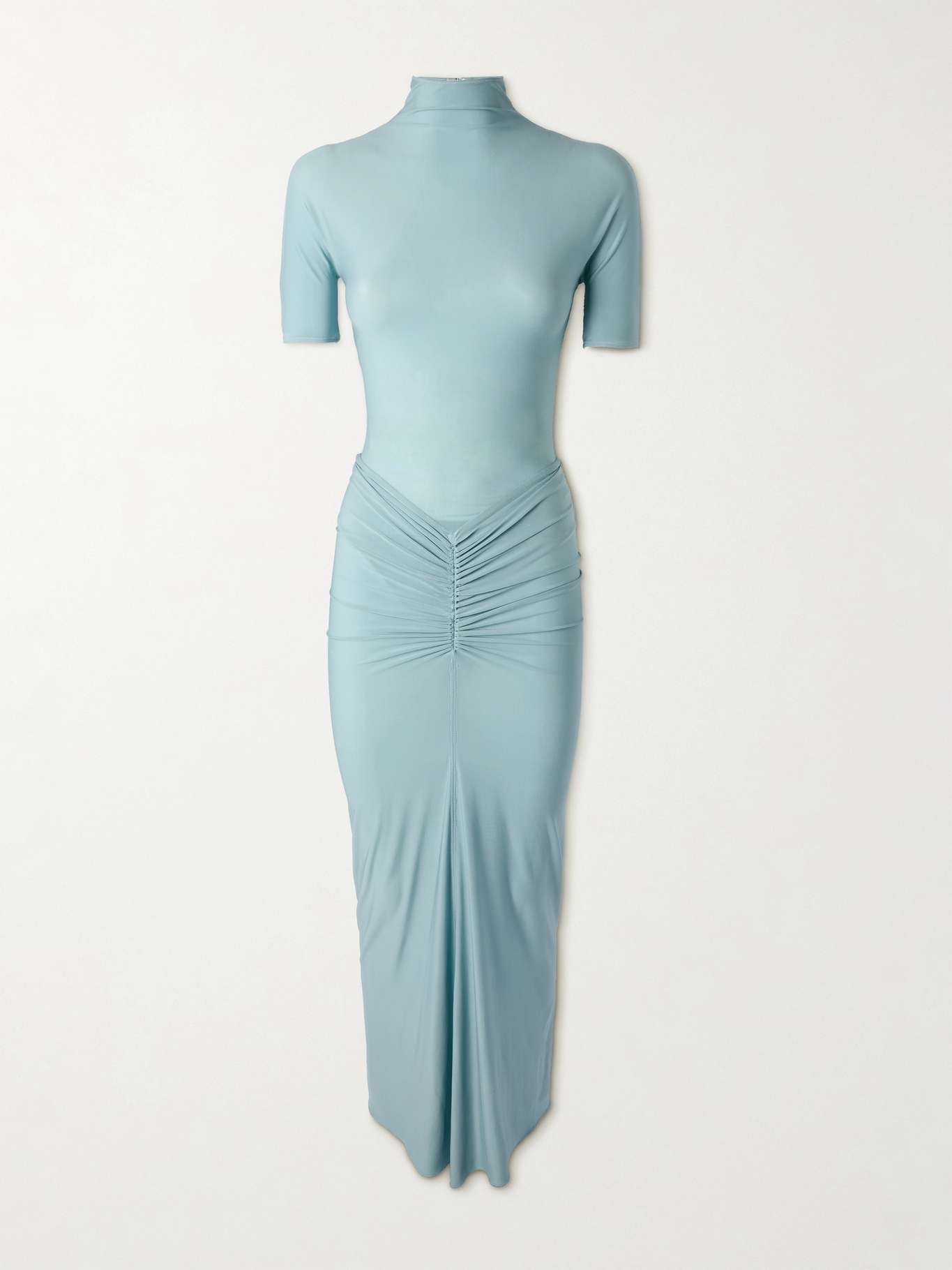 Ruched stretch-jersey midi dress Turquoise - 1