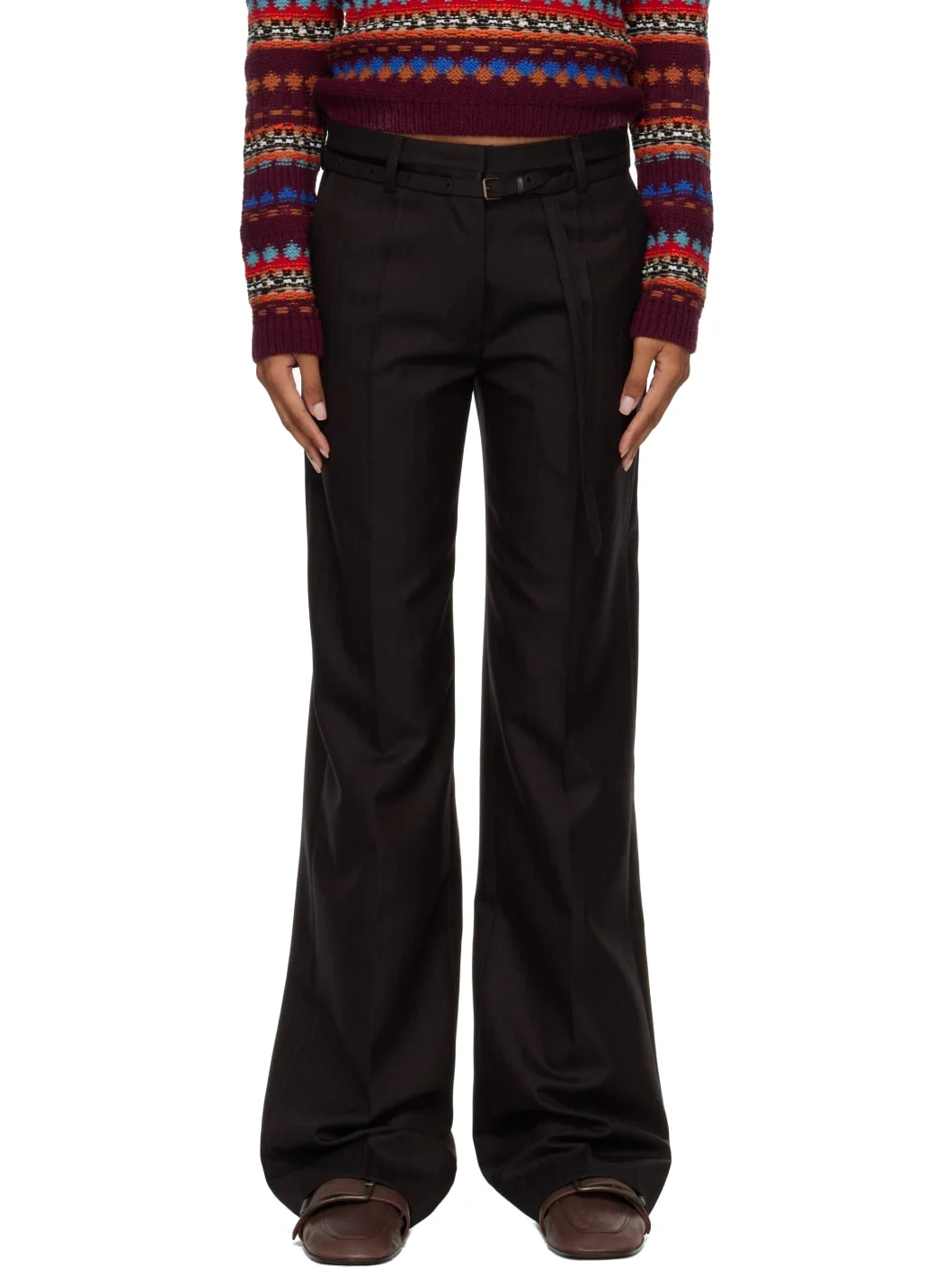 Brown Wool Herringbone Trousers - 1