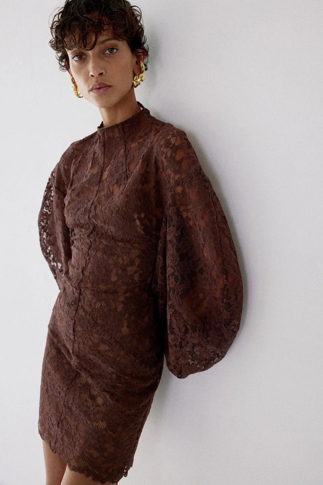 AIRAM MINI DRESS IN BROWN LACE - 1