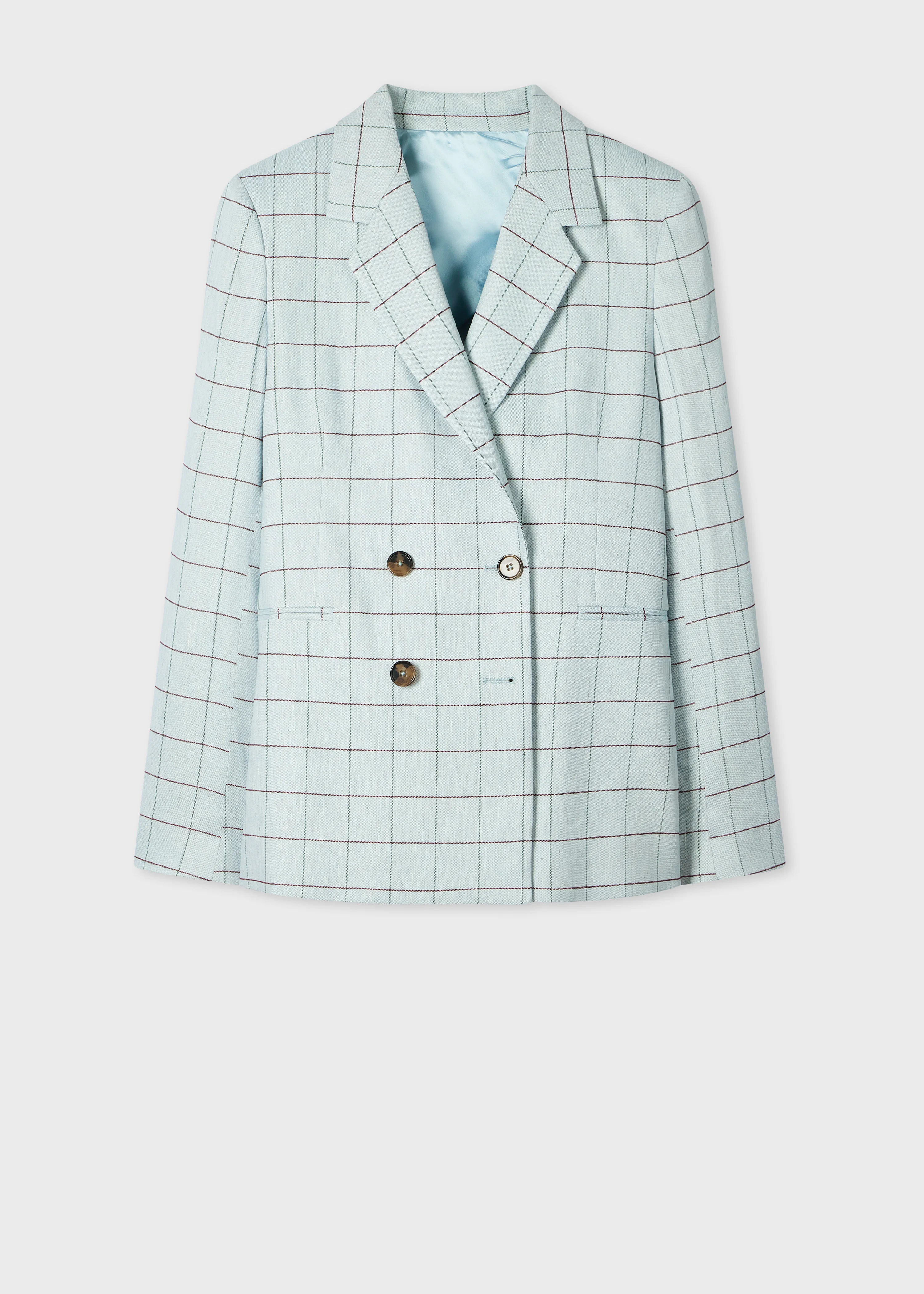 Women's Light Blue Windowpane Double-Breasted Blazer - 1