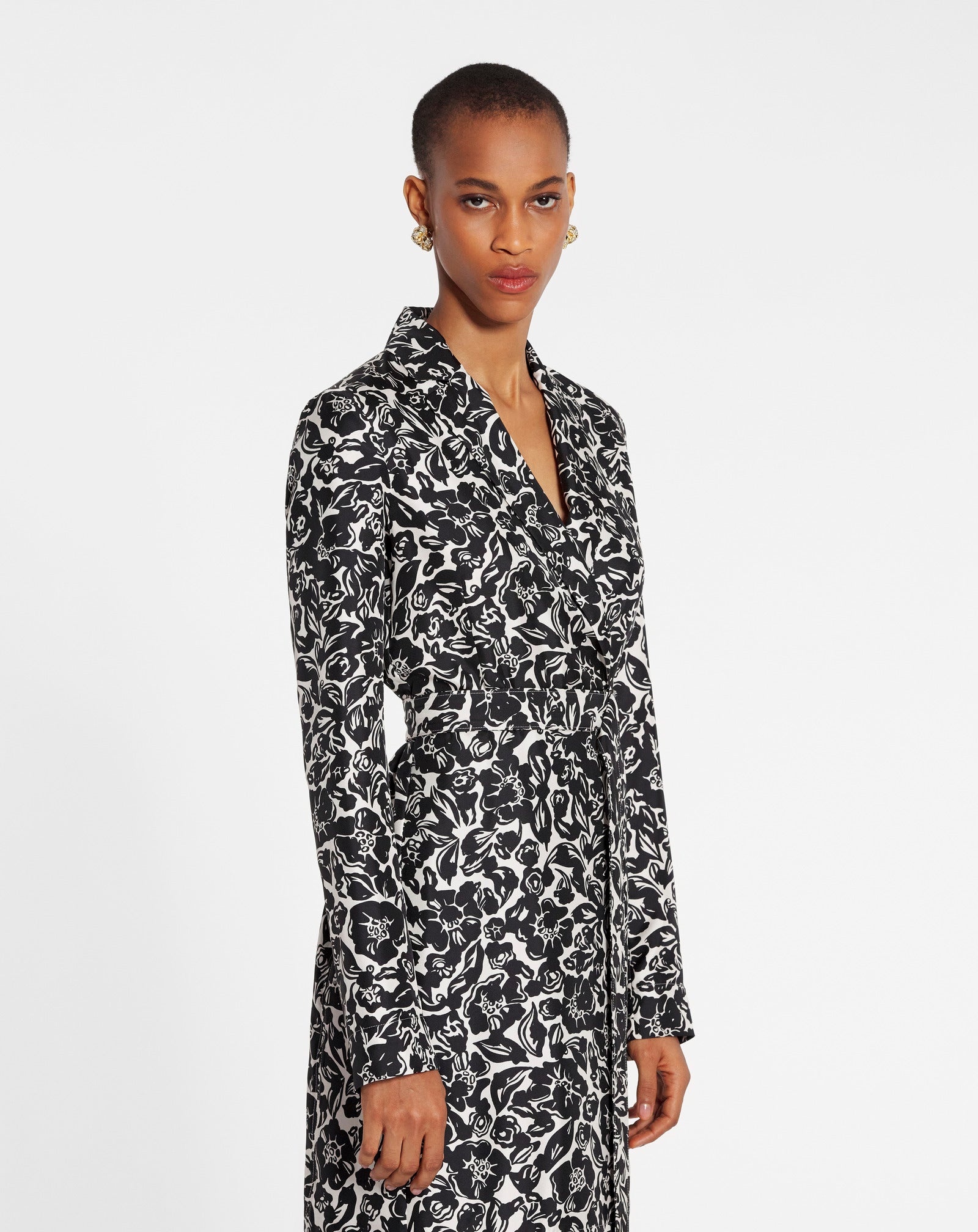 FLOWER PRINT LONG SLEEVE WRAP MIDI DRESS - 3