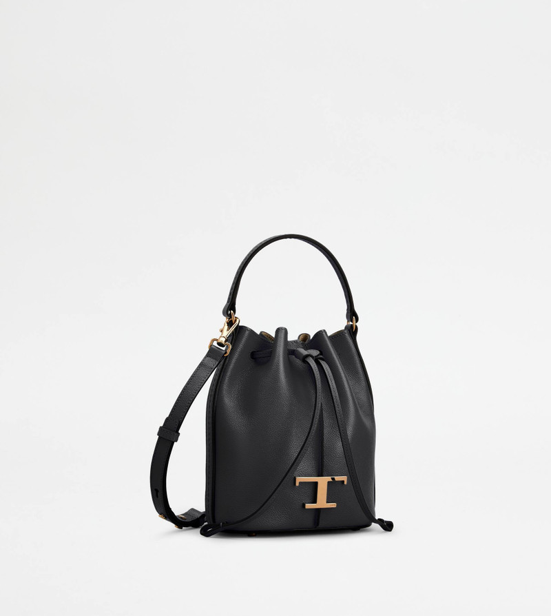 Tod's T TIMELESS BUCKET BAG IN LEATHER MICRO - BLACK outlook