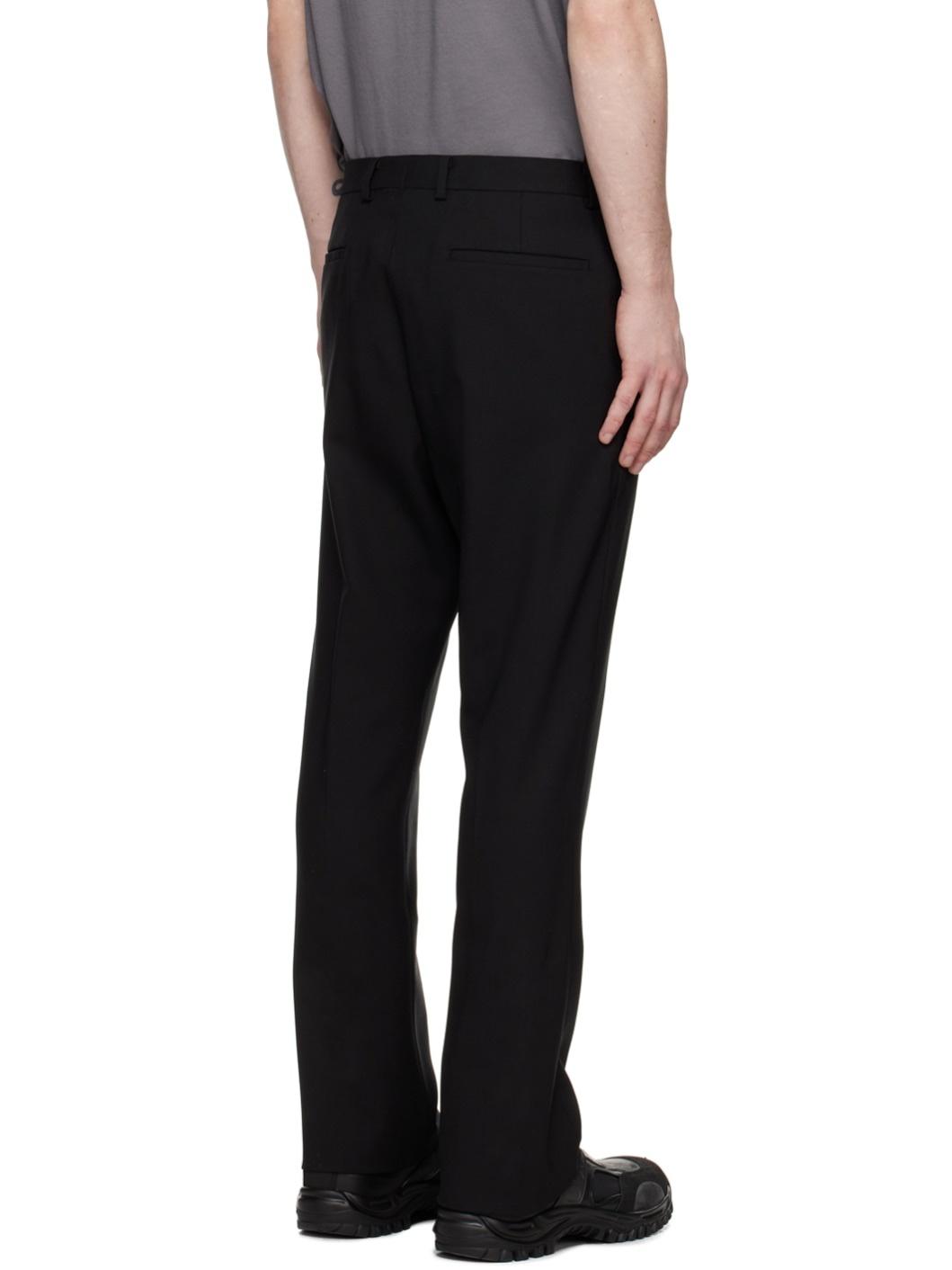 Black Bell Bottom Silhouette Trousers - 3