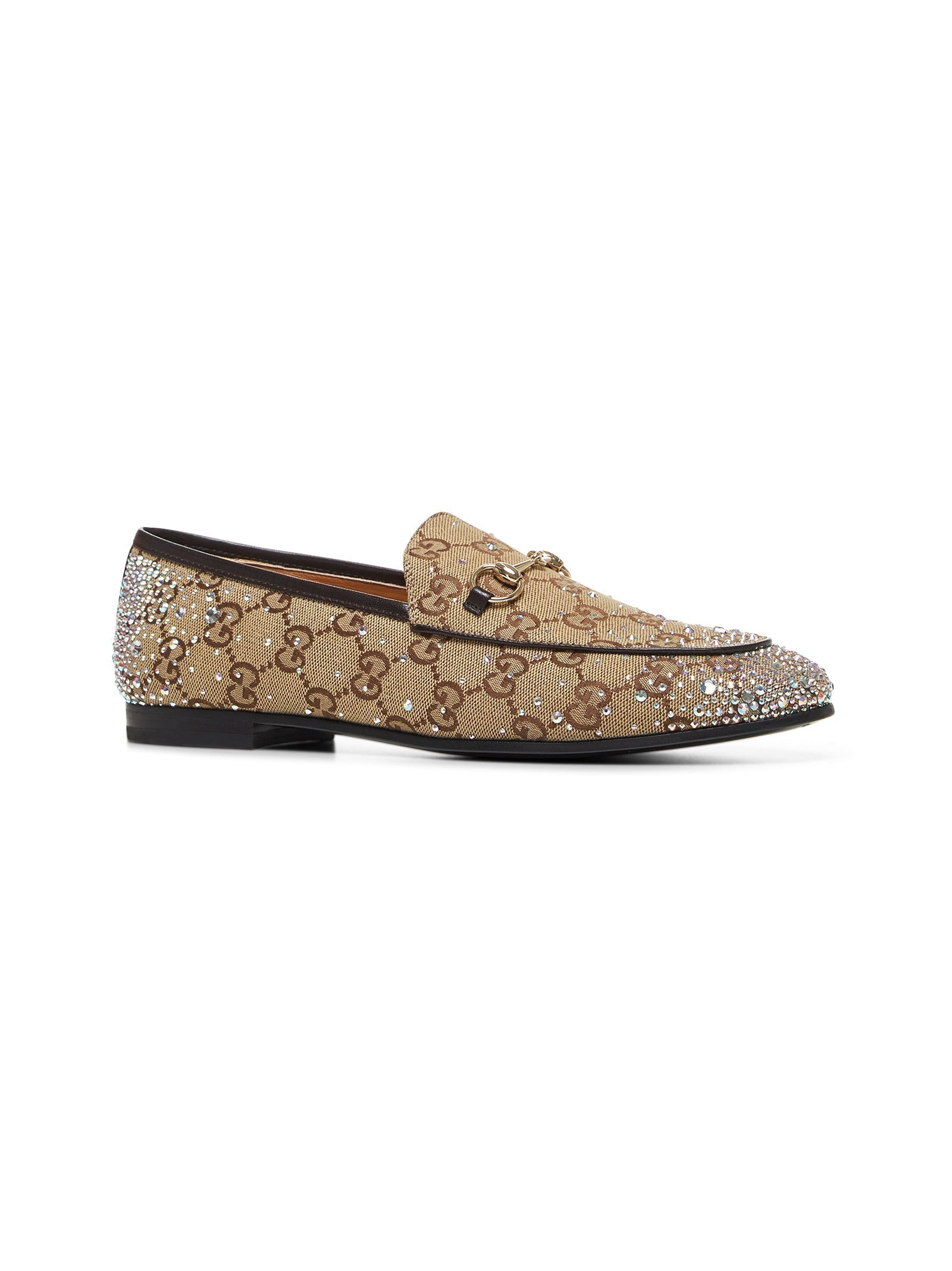 Gucci Women Beige Crystal-Embellished Jordaan Loafers - 2