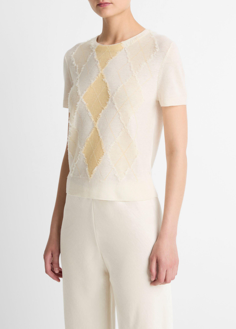 Hand-Cut Argyle Wool-Blend Short-Sleeve Sweater 2