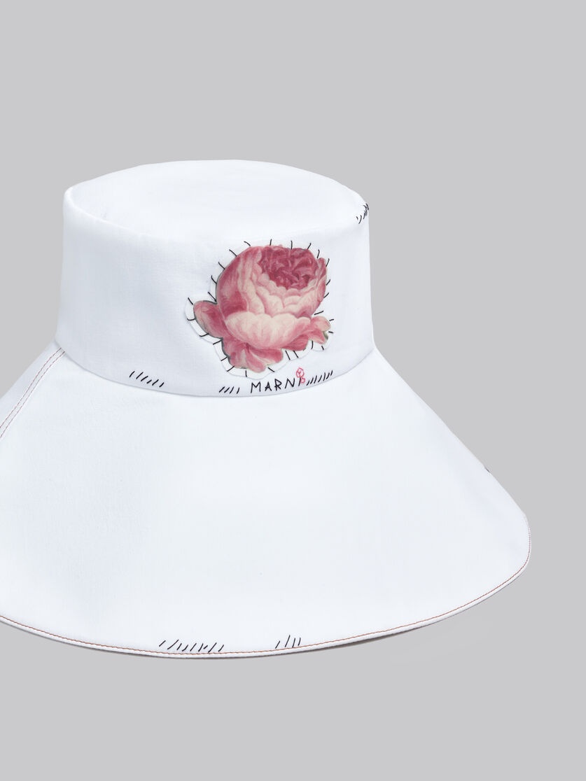 WHITE DENIM BUCKET HAT WITH MARNI MENDING - 4