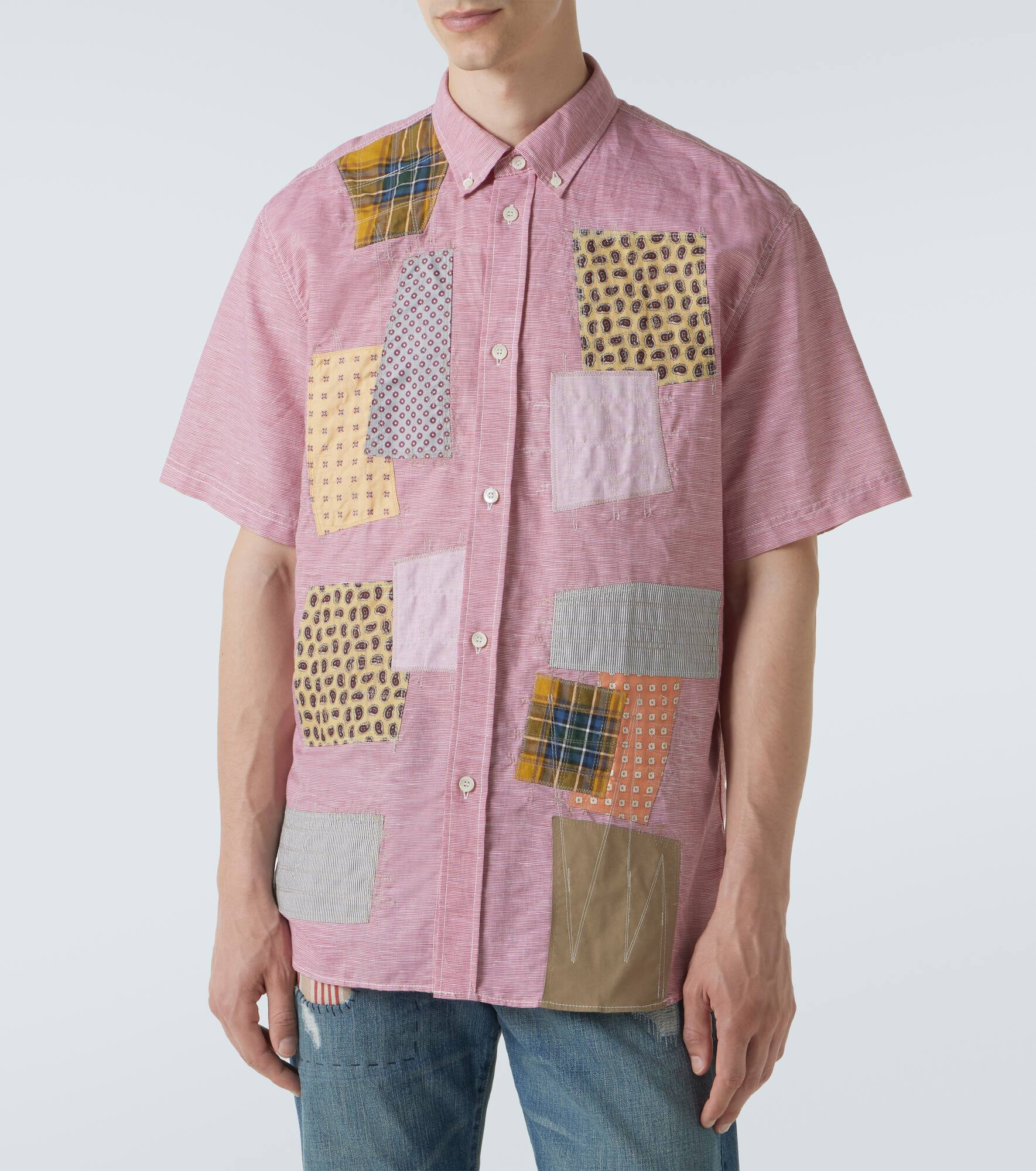 Patchwork linen and cotton bowling shirt - 3