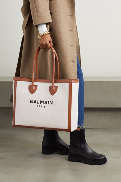 Balmain B-Army large leather-trimmed cotton and linen-blend canvas tote outlook