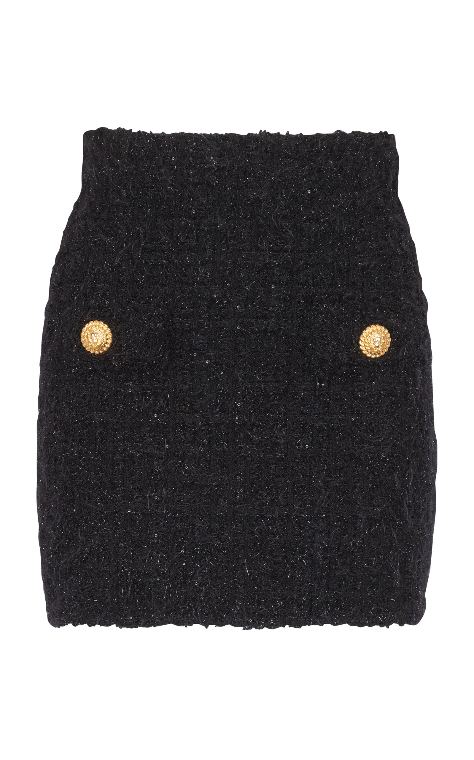 Button-Embellished Tweed Mini Skirt black - 1