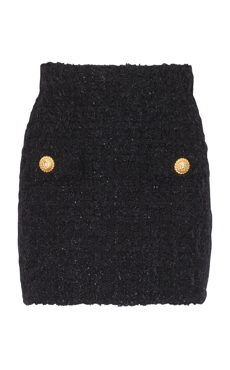 Button-Embellished Tweed Mini Skirt black - 1