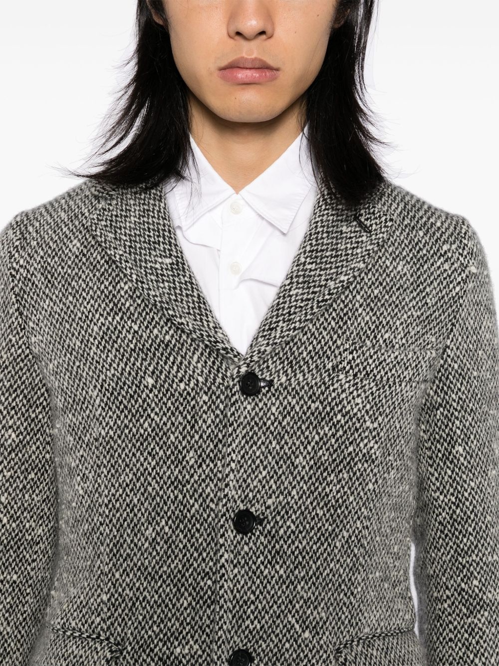 herringbone tweed single-breasted coat - 5