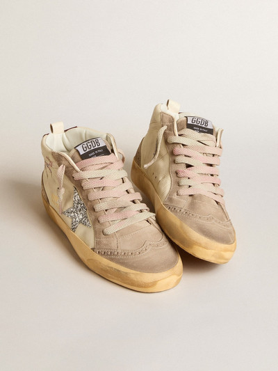Golden Goose Mid Star in nappa leather with floral embroidery and silver glitter star outlook