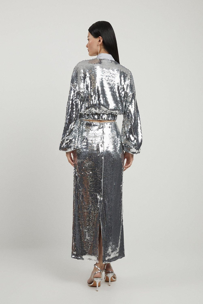 Sequin Front Split Woven Midi Skirt 5