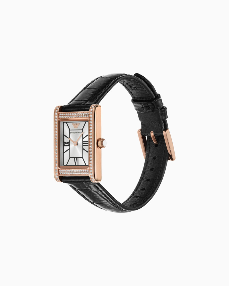 EMPORIO ARMANI TWO-HAND BLACK LEATHER WATCH outlook