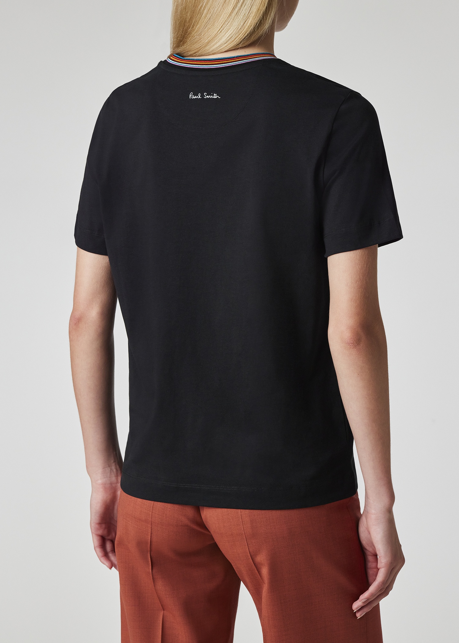 Women's Black 'Signature Stripe' Crew Neck T-Shirt - 5