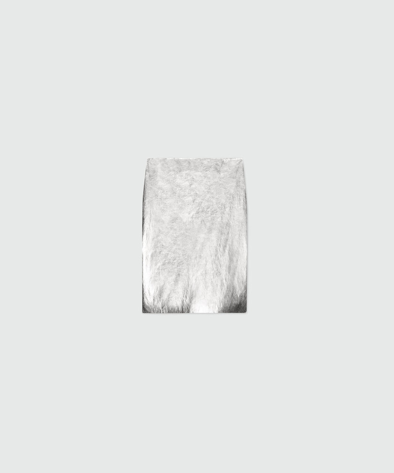 Metallic silver faux leather midi skirt. 1