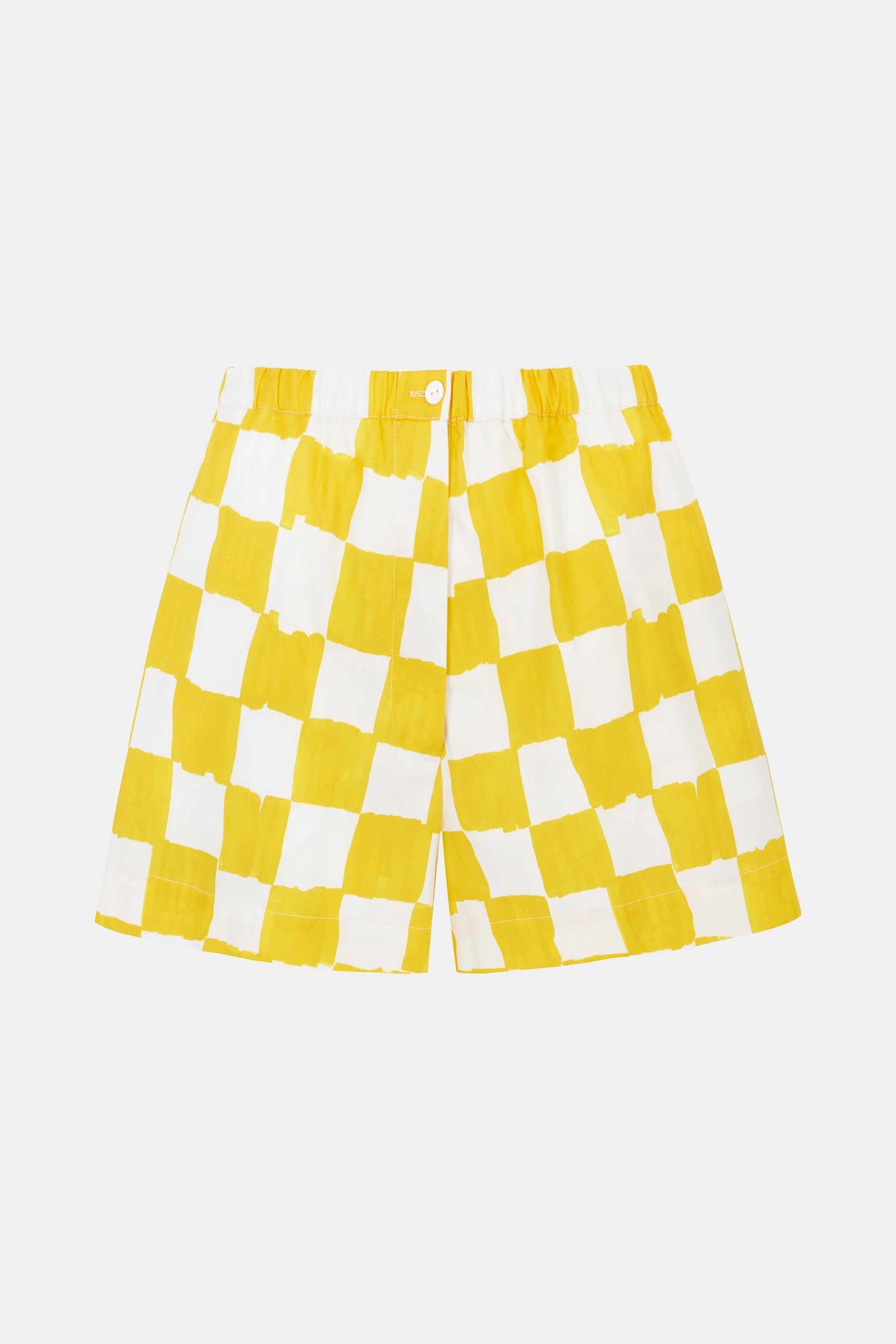 Emilia Wickstead X Palm Heights Pasqa Shorts in Yellow and White Checkerboard Print Cotton - 1