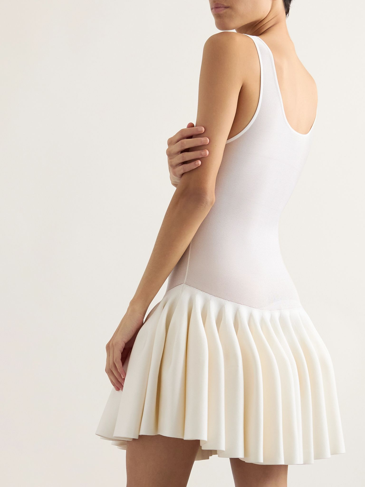 Pleated jersey and stretch-knit mini dress Ivory - 3