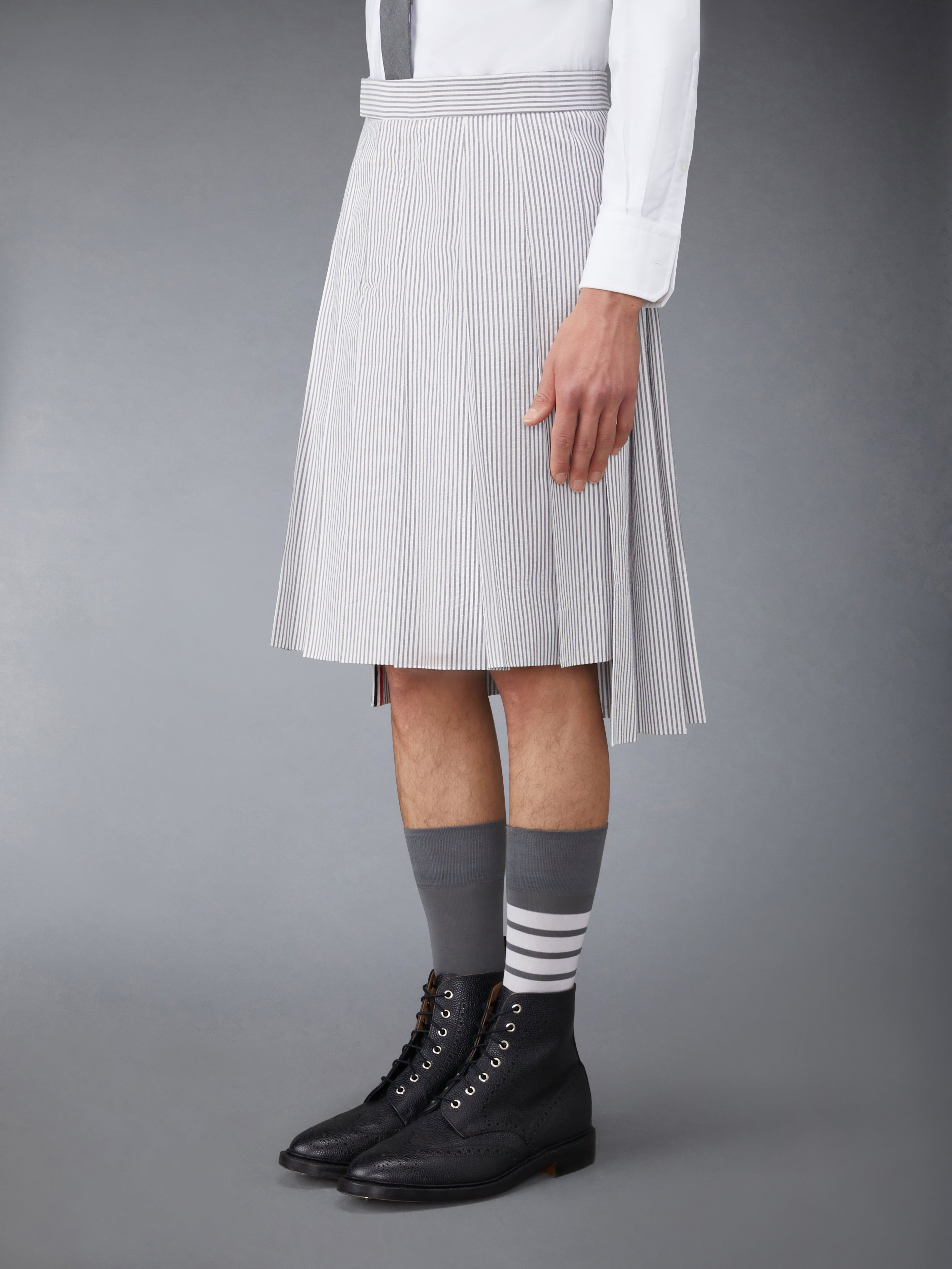 Medium Grey Seersucker Pleated Skirt - 2