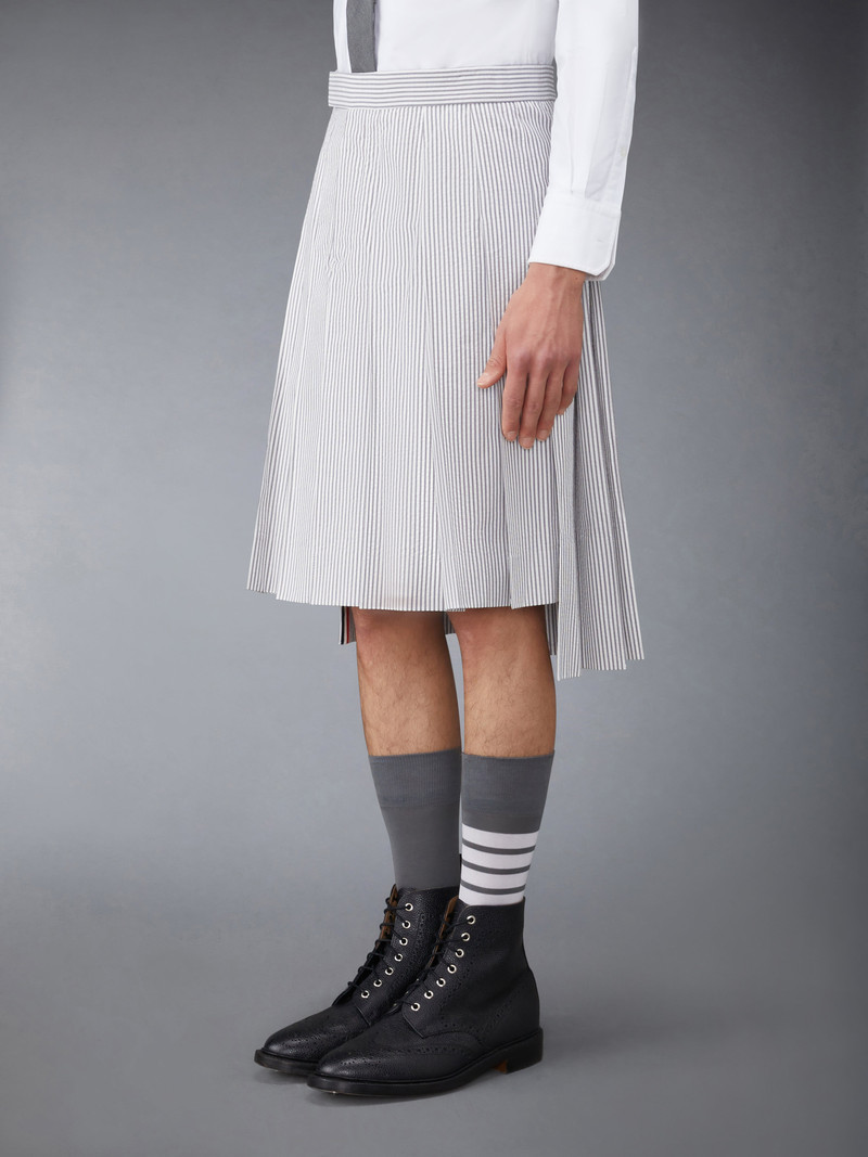 Thom Browne Medium Grey Seersucker Pleated Skirt outlook