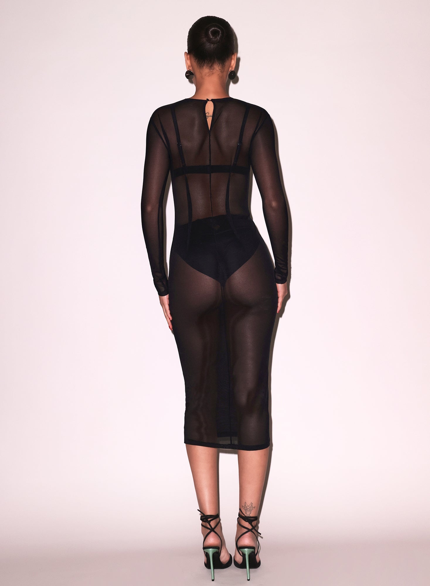 Mesh Long Sleeve Midi Dress - 3