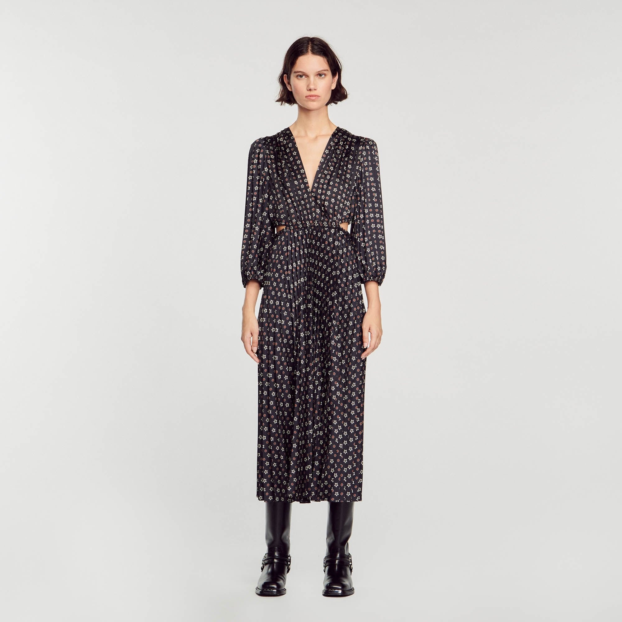 LONG PRINTED DRESS WITH PLEATS - 3