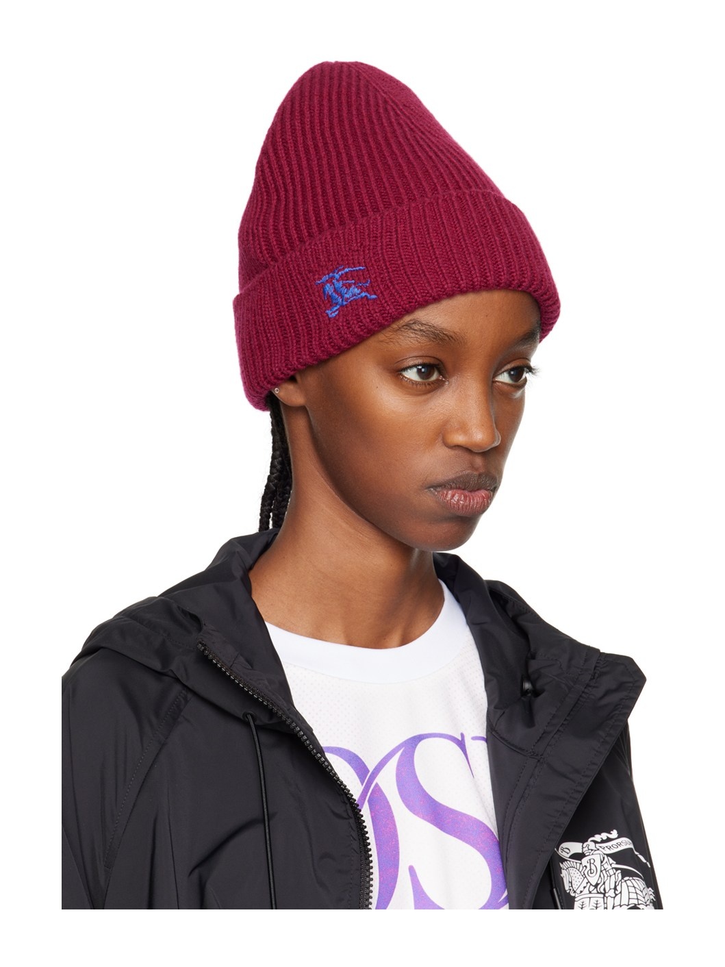 Burgundy Ribbed Cashmere Beanie - 2