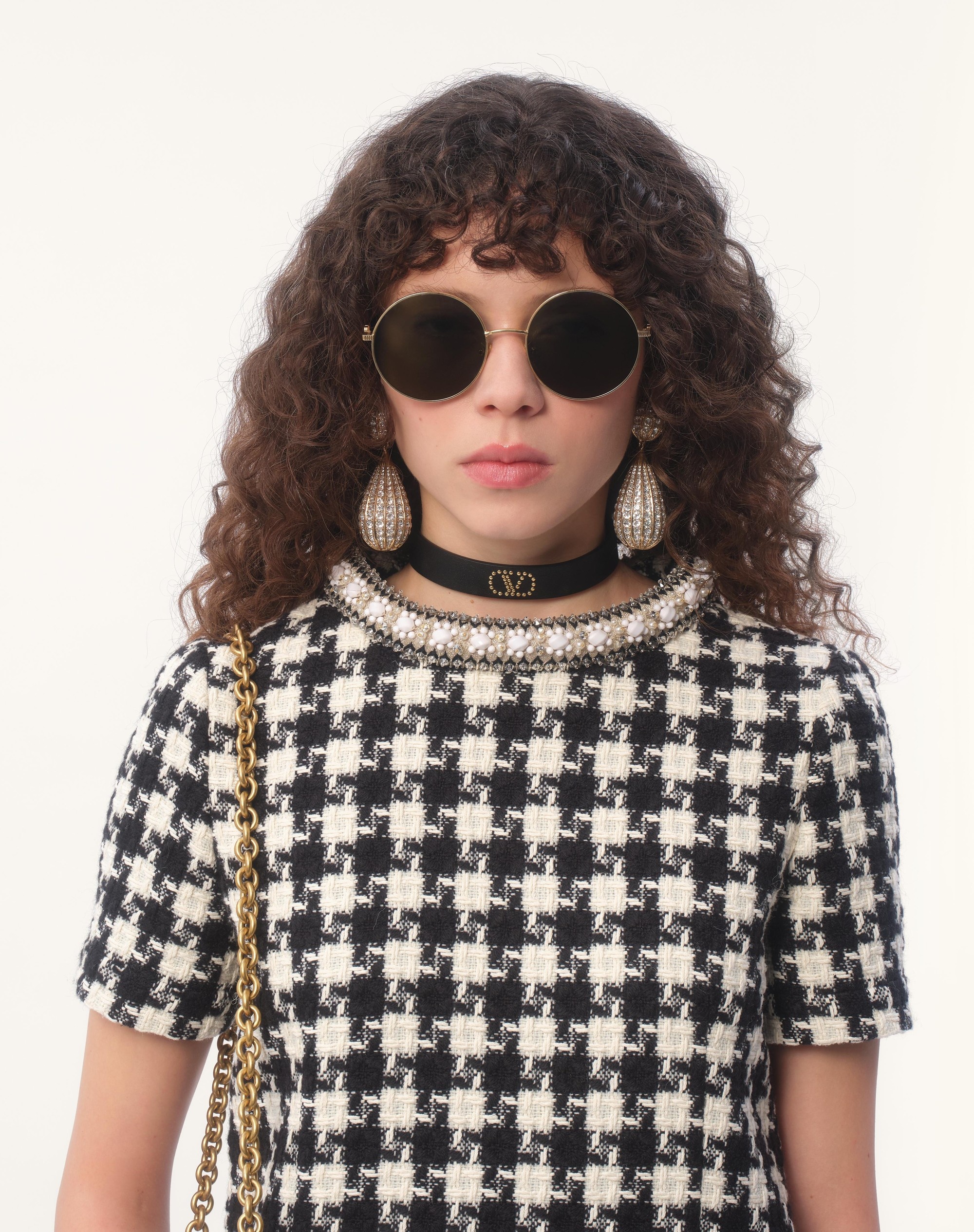 EMBROIDERED DAMIER LIGHT TWEED SHORT DRESS - 5