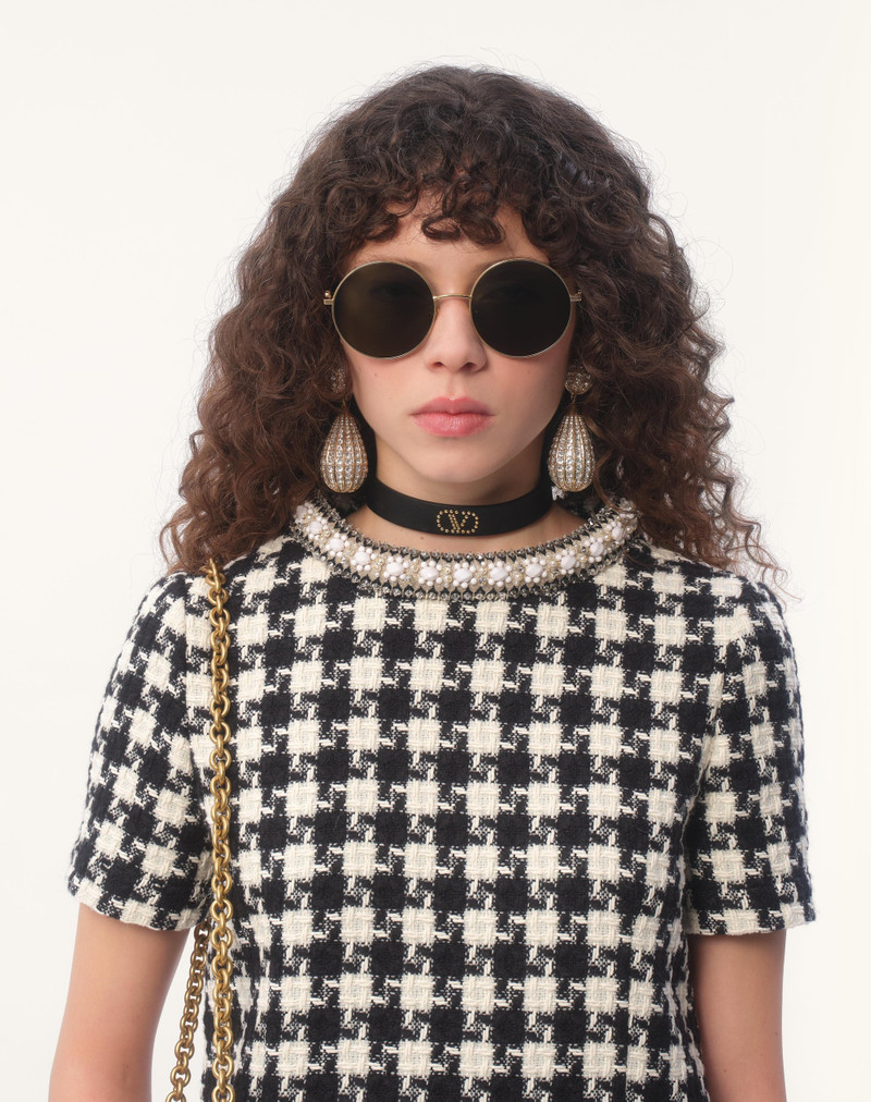 EMBROIDERED DAMIER LIGHT TWEED SHORT DRESS 5