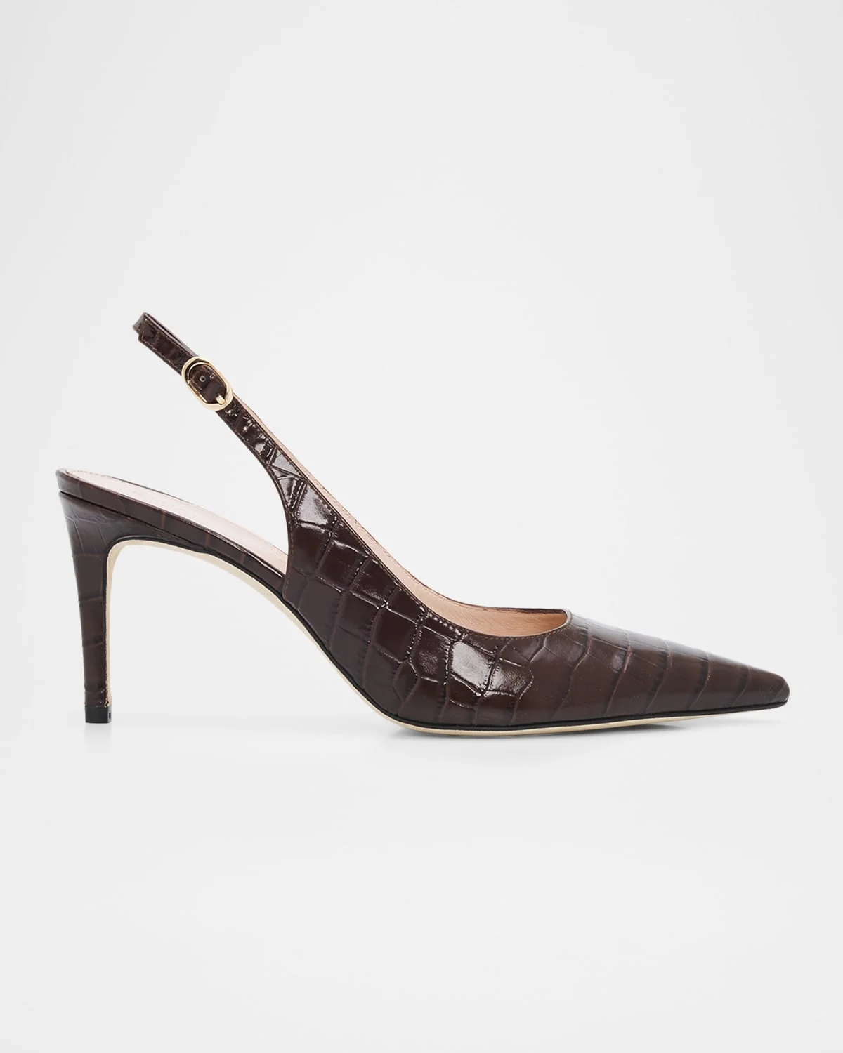 75mm Stuart Power Croc-Embossed Leather Slingback Pumps - 1