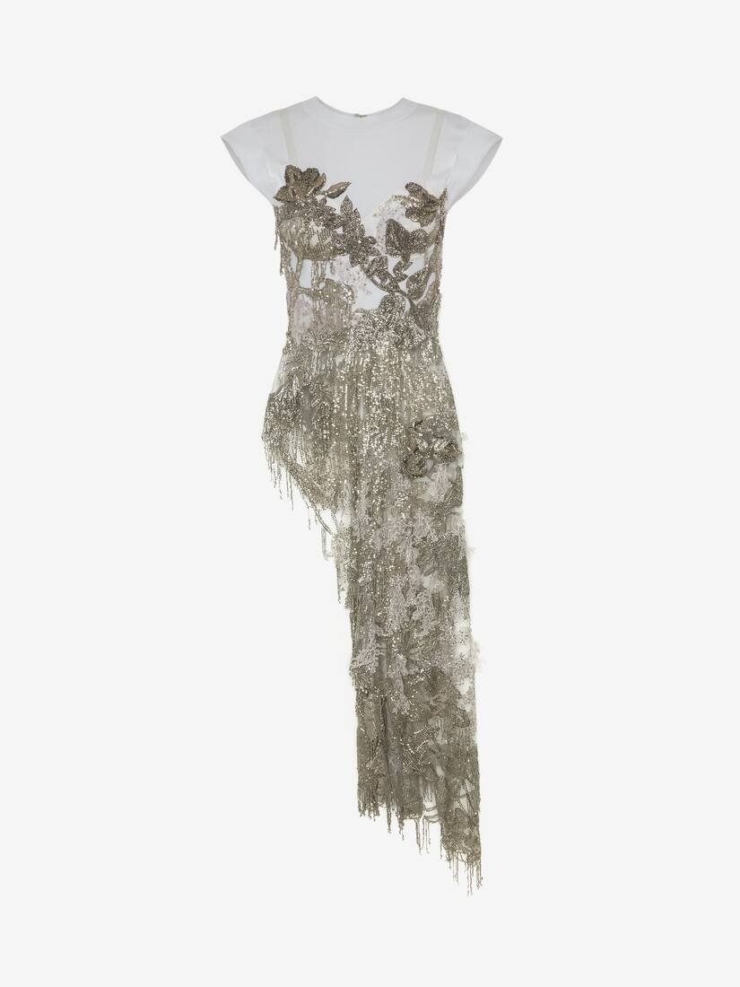 Lily Pad Embroidery Asymmetric Top in White/silver - 1