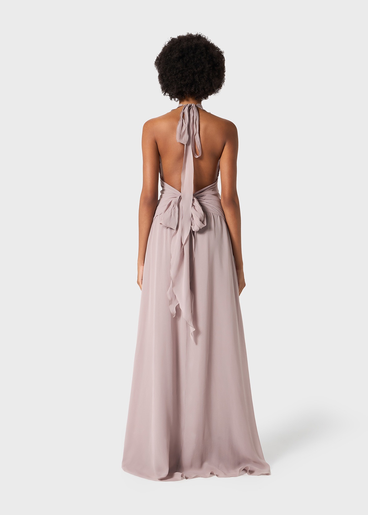 LONG GEORGETTE DRESS WITH RUFFLES AND ROSE DECORATION - 4