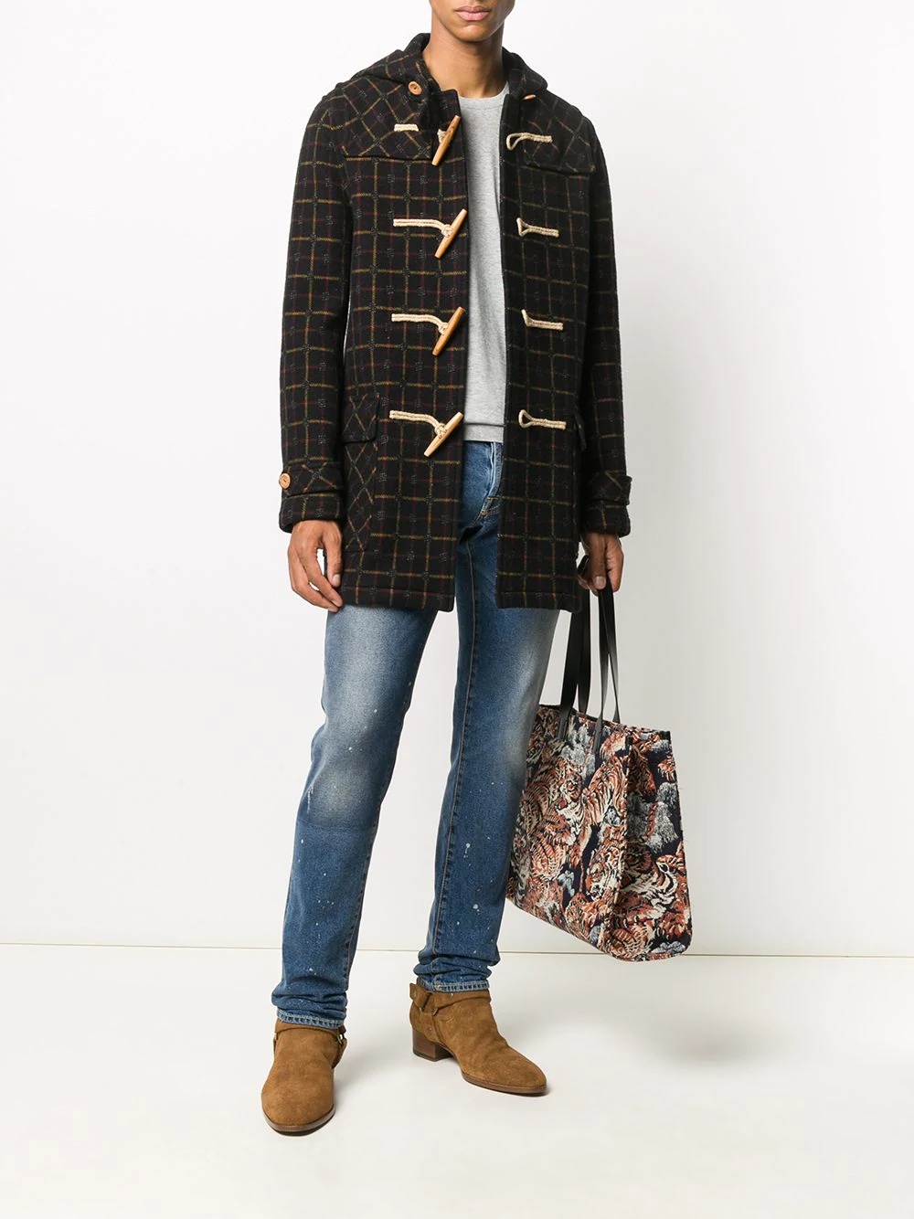 checked hooded duffle coat - 2