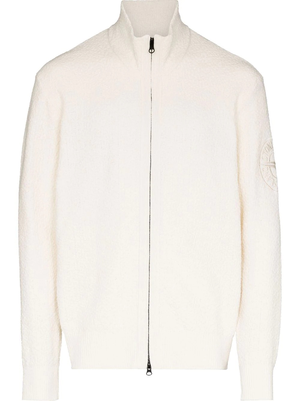 logo-embroidered textured zip sweatshirt - 1