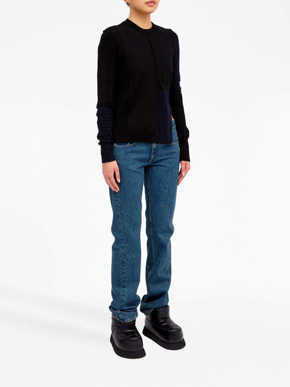 crew-neck deconstructed jumper - 3