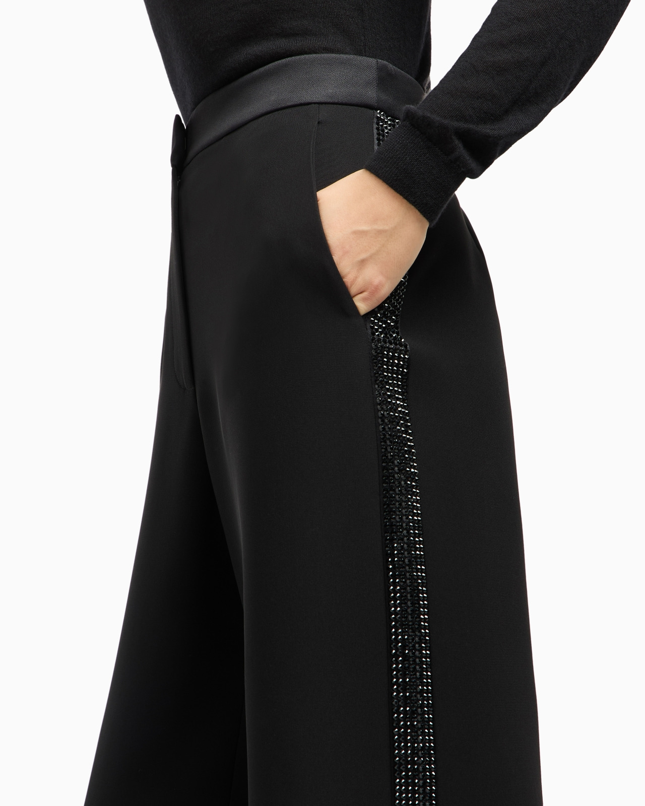 WIDE-LEG SILK TROUSERS WITH RHINESTONE DETAILS - 5
