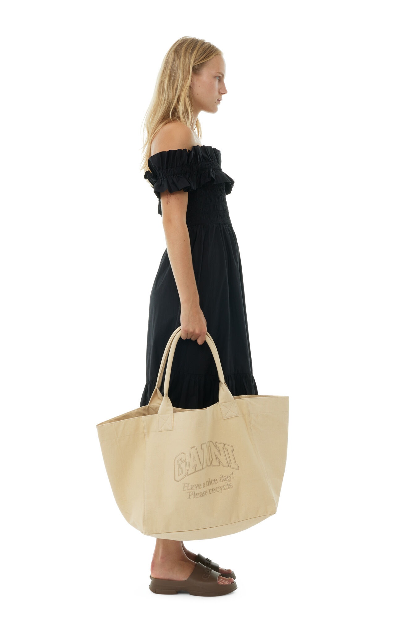 CREAM OVERSIZED CANVAS TOTE BAG - 4