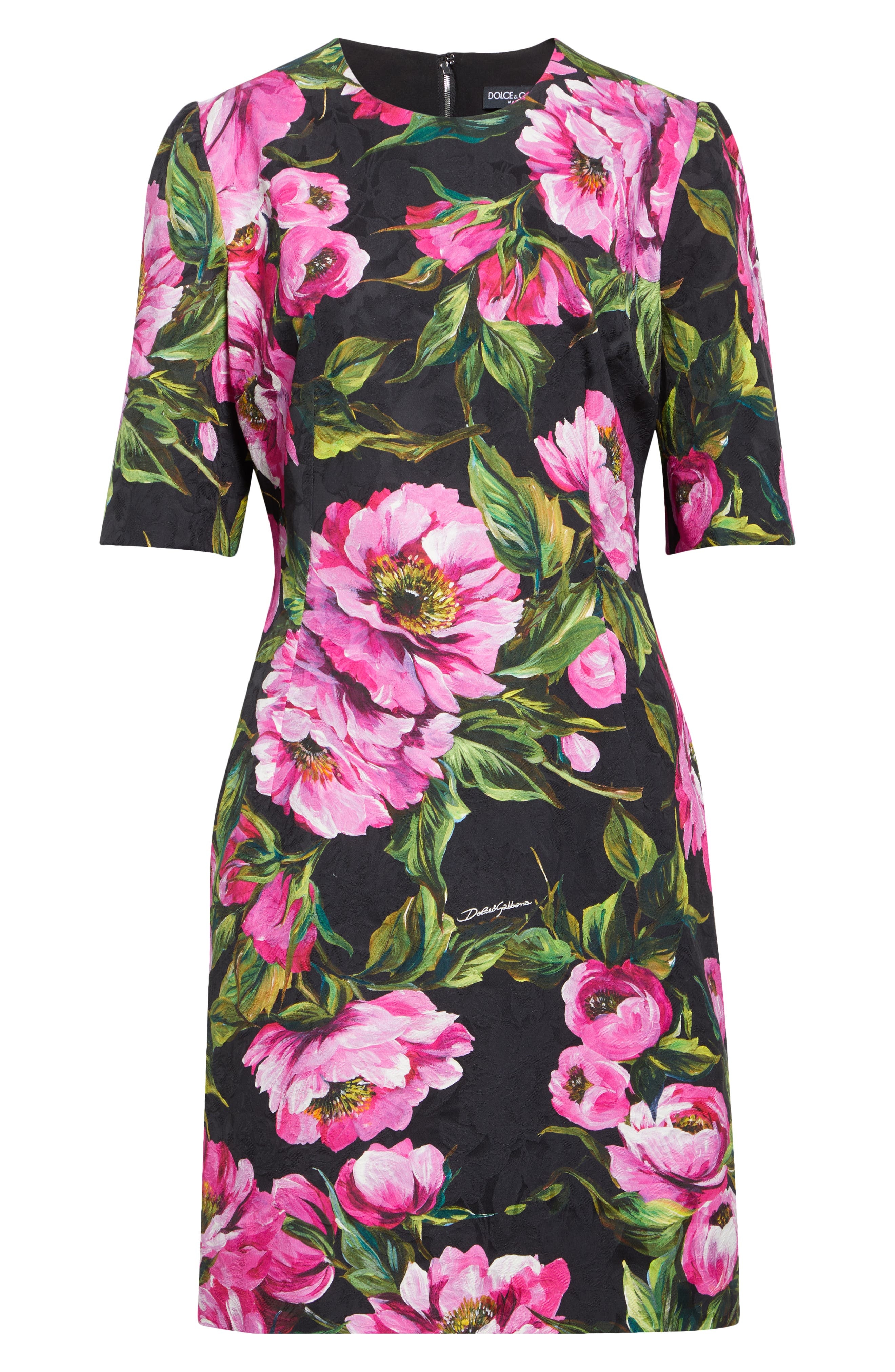 Dolce&Gabbana Peony Jacquard Stretch Cotton Sheath Dress in Hn5Kr Peonie Fuxia F.nero at Nordstrom - 4