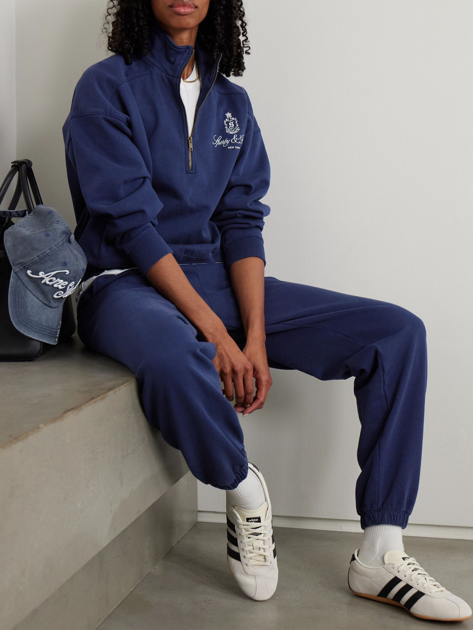 Vendome embroidered cotton-jersey sweatshirt Navy - 2