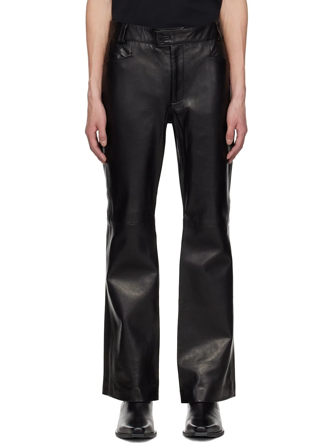 Black Flare Leather Pants - 1