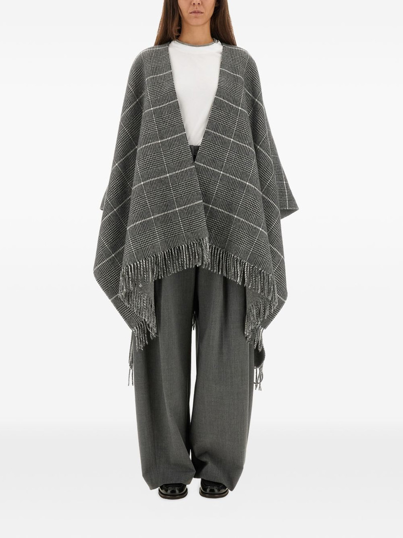 Brunello Cucinelli fringed check-pattern cape outlook