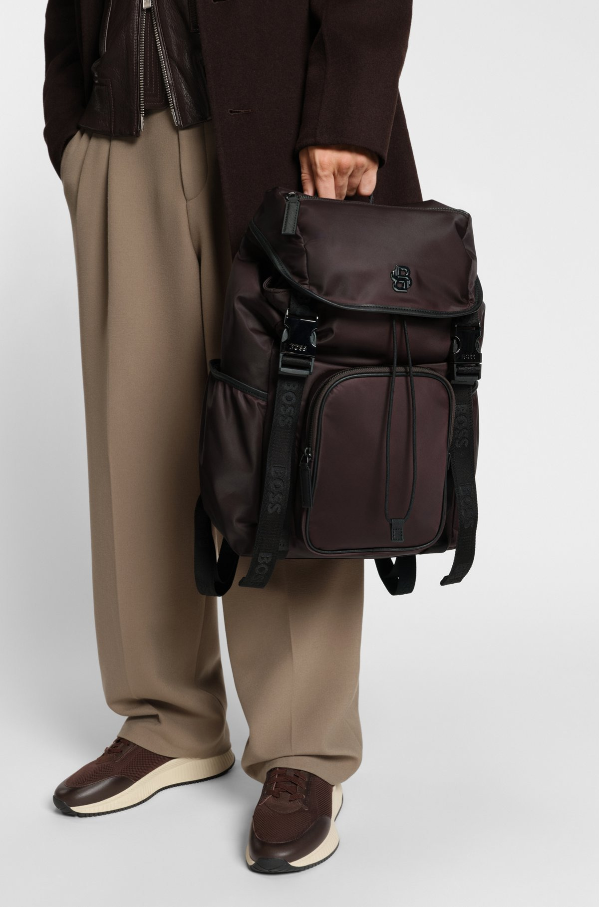 TWILL BACKPACK WITH DOUBLE B MONOGRAM - 6