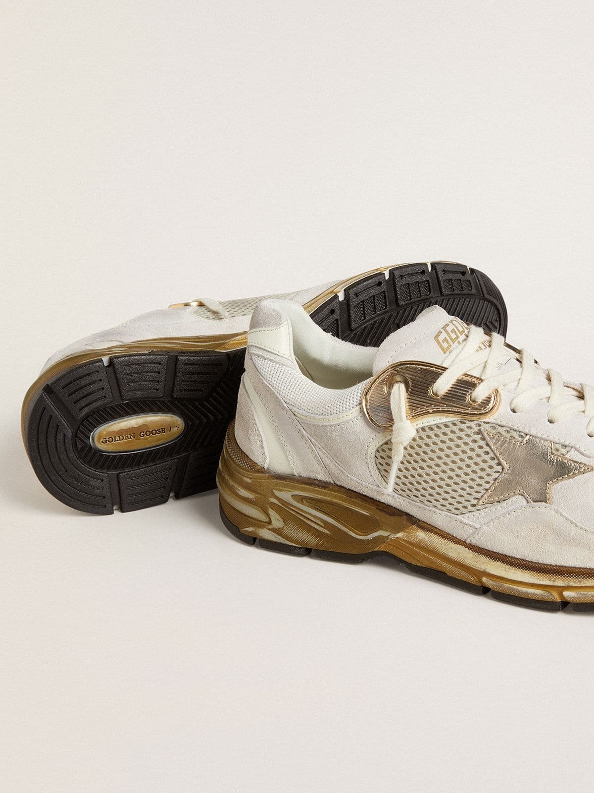 Dad-Star in mesh and white suede with gold foiled leather star - 3