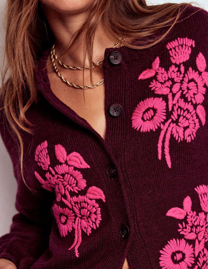 Natalie Embroidered Cardigan-Dark Cherry Bouquet 3