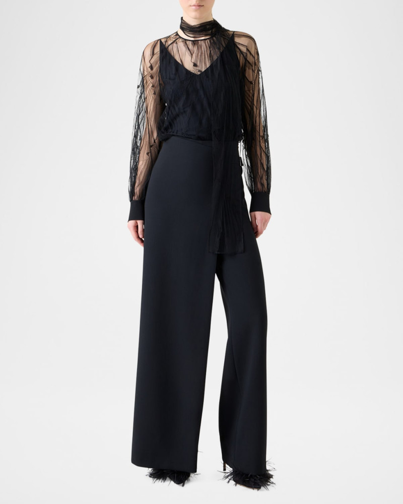 AKRIS Long-Sleeve Flounce Lace Scarf Blouse outlook