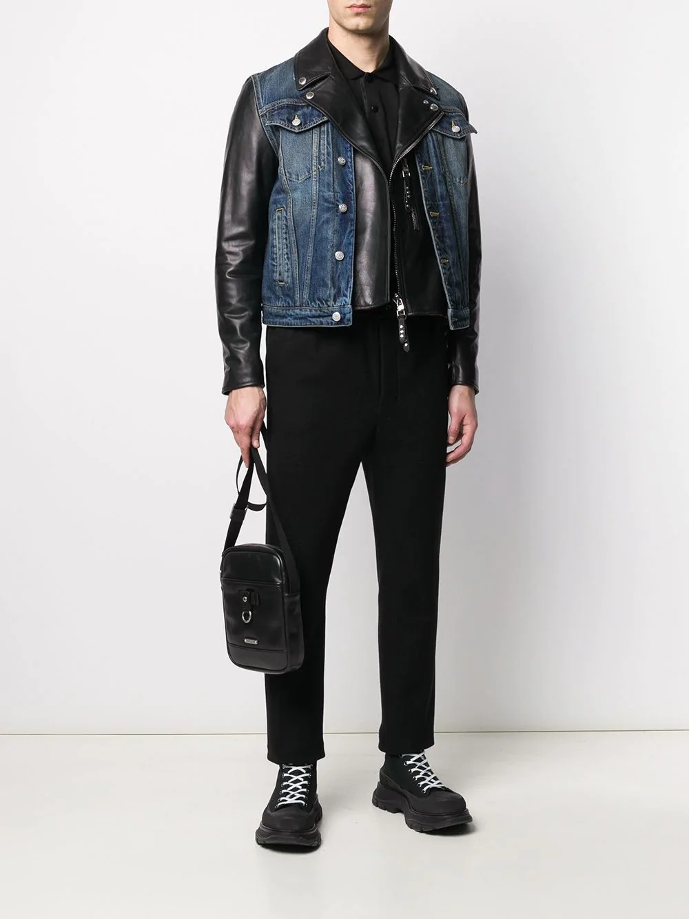 hybrid denim biker jacket - 2