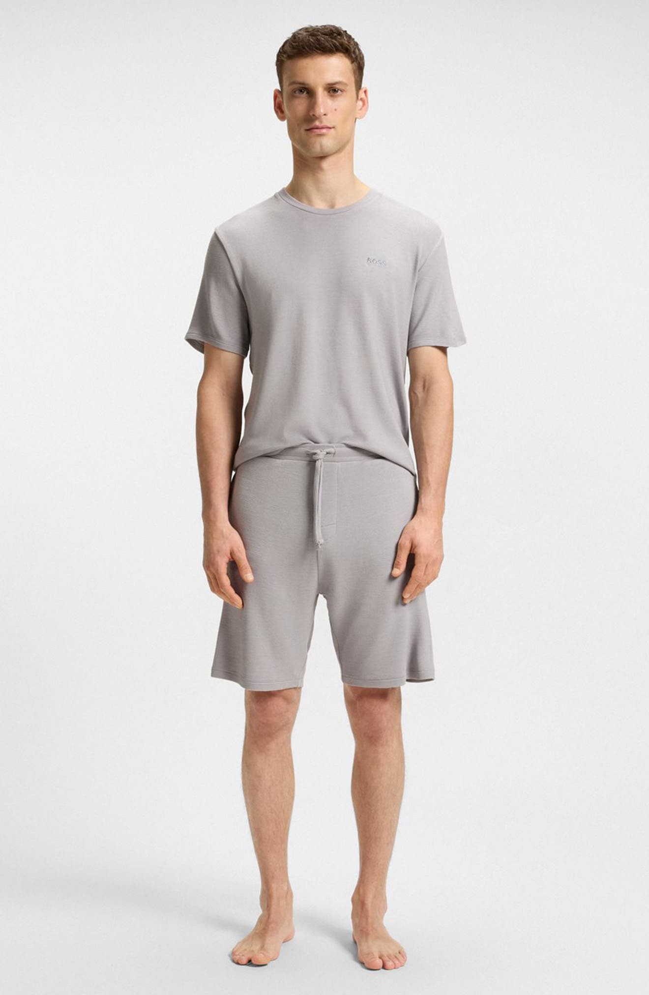 BOSS Ribbed Knit Pajama Shorts in Light/Pastel Grey at Nordstrom - 6
