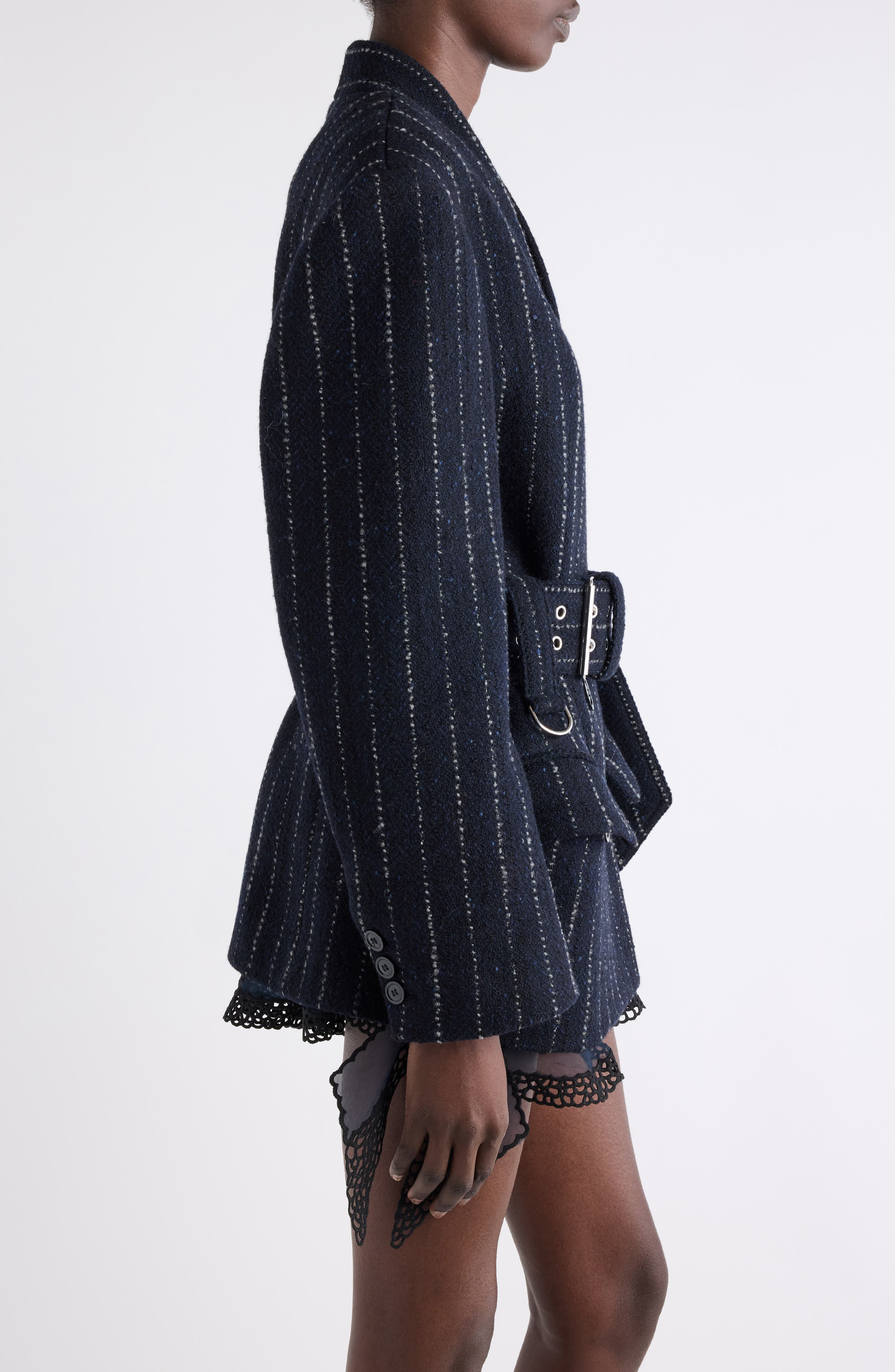 Isabel Marant Fyma Pinstripe Wool Belted Blazer in Midnight at Nordstrom - 4